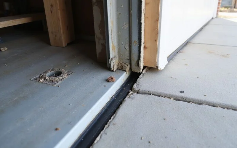 Restored garage door seal after the slab was lifted back to the threshold