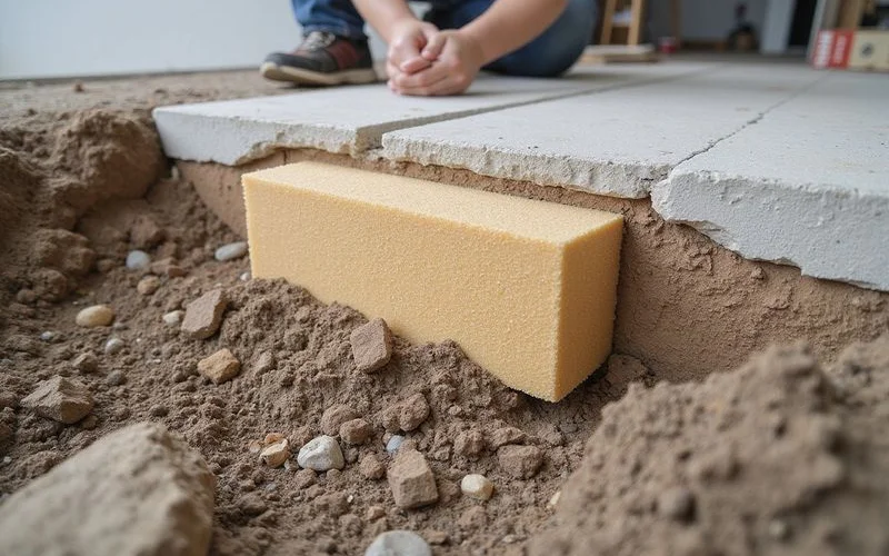 Two-part polyurethane foam expanding under a lifted slab
