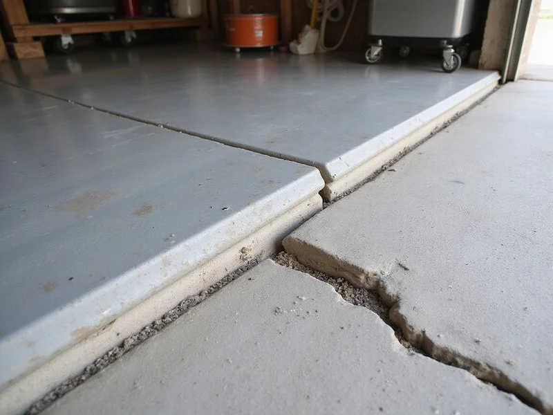Before: Garage Floor Leveling: settled section lifted back to grade