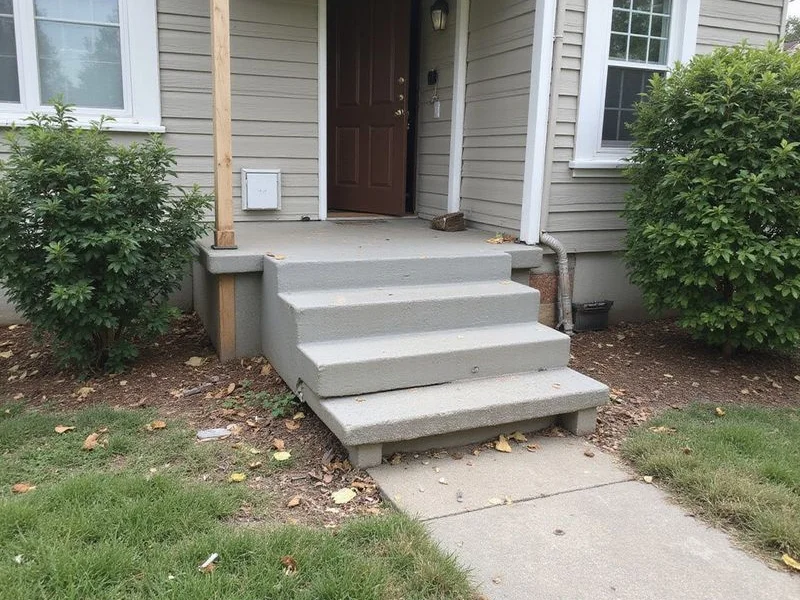 Front stoop pulled away from the house and dropped at one corner