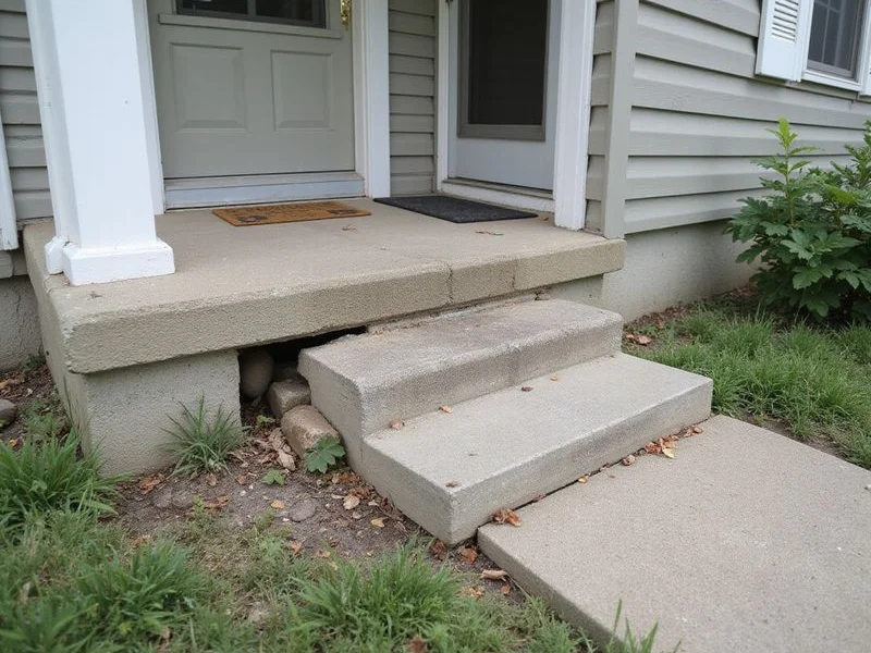 Front stoop pulled away from the house and dropped at one corner