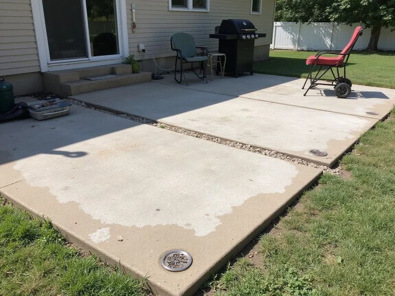 Patio slab re-leveled with pitch restored away from the house