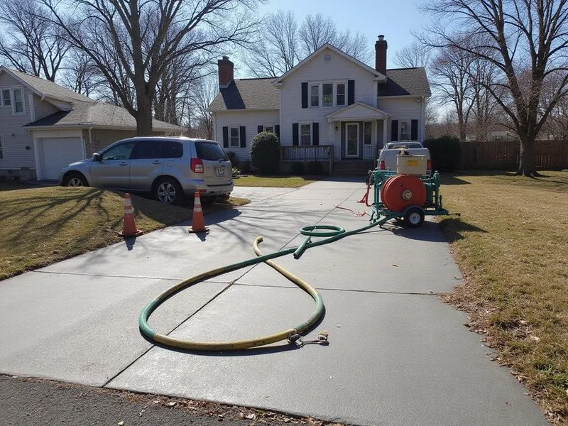 Polyurethane injection rig set up on a Connecticut driveway