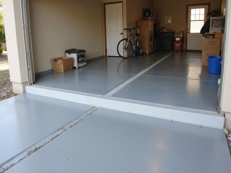 Stepped garage floor slab sections at a control joint